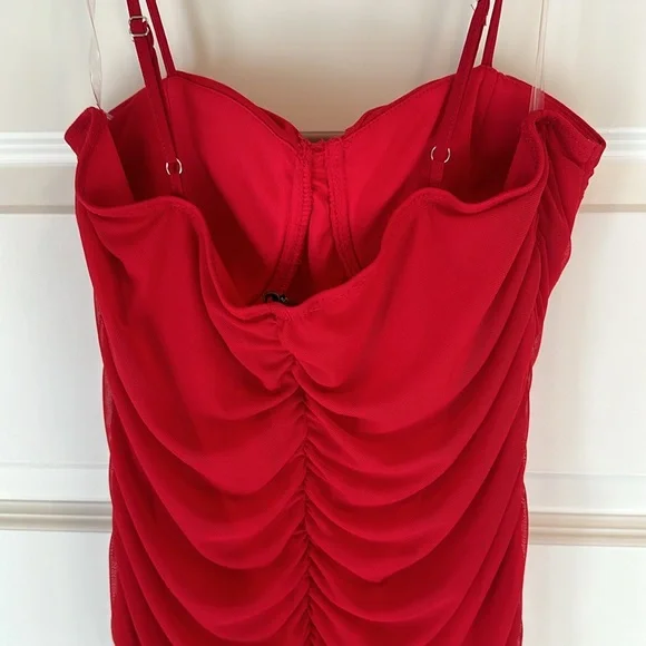 Red Ruched Spaghetti Strap Dress - M/L - Picture 3 of 5